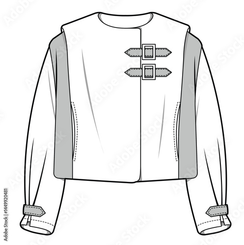 Women shirt with double buckle vector CAD fashion sketch