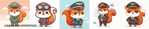 cute squirrel vector in pilot costume