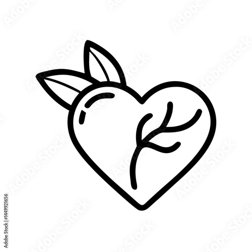 heart with herbal leaf on transparent background for web and graphic design
