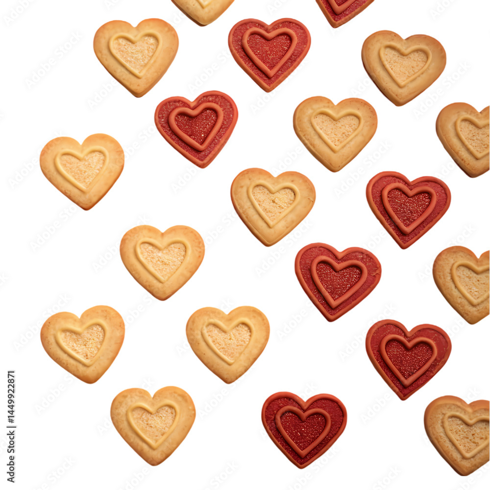 Fototapeta premium Heart Shaped Cookies Valentines Day Background on Transparent background