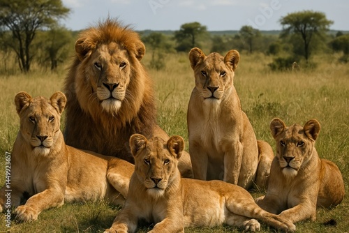 Majestic lion pride gathering
