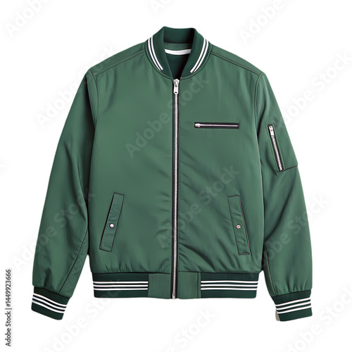 Mens Green Corduroy Bomber Jacket on Transparent background