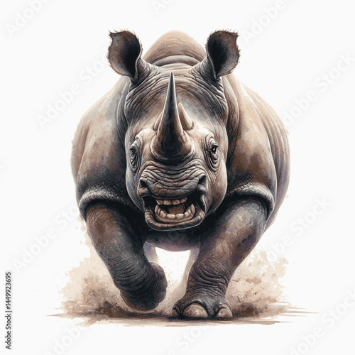 Watercolor Rage: Horned Thunder rhino angry isolated vector illustration svg  