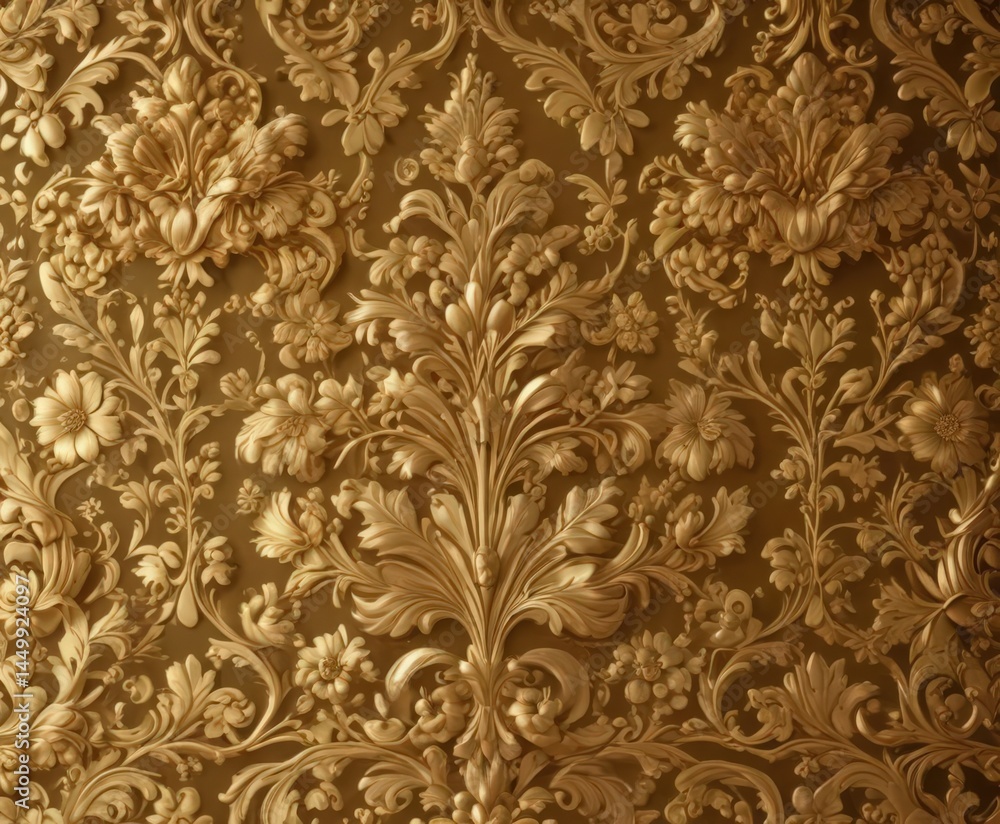 Golden damask floral background Intricate leaf & flower details , intricate, flower Golden damask floral background Intricate leaf & flower details , intricate, flower