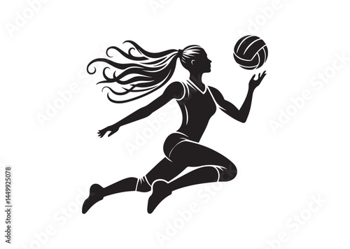 Volleyball player, woman, female volleyball logo, sports clip art, silhouette vector