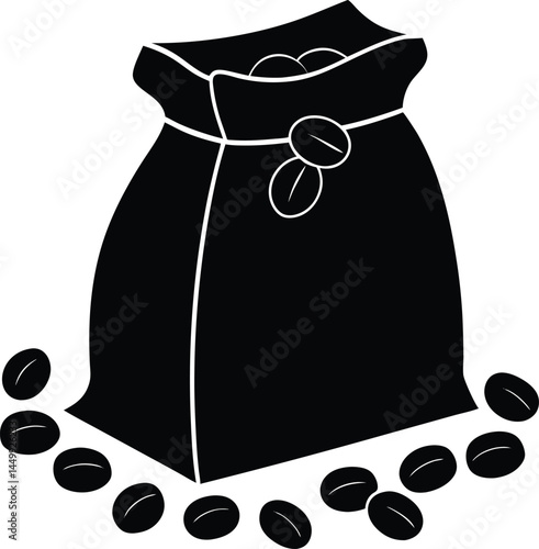 bag of coffee beans on white background 