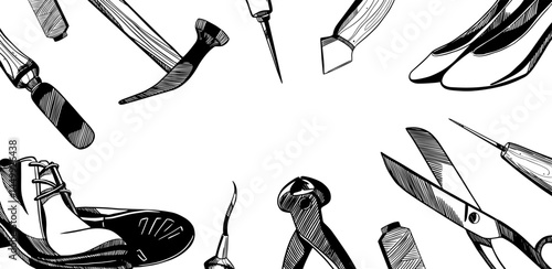 Hand Drawn Shoemaker Tools Background