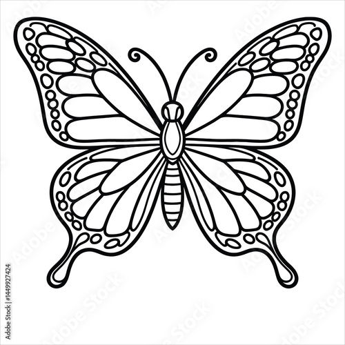Symmetrical butterfly with patterned wings ready to be colored
