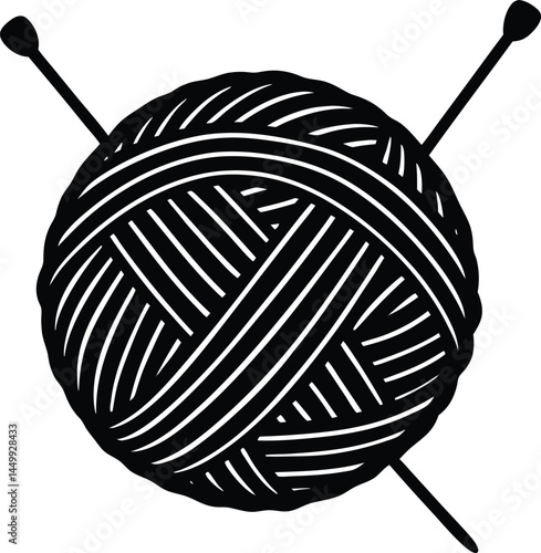 ball of yarn with knitting needles on white 