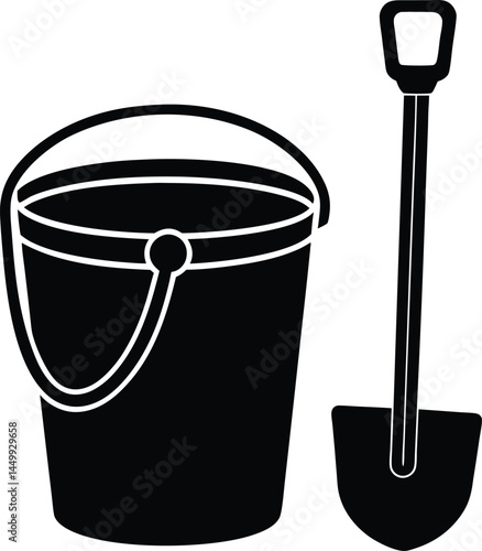 beach bucket and shovel on white background 