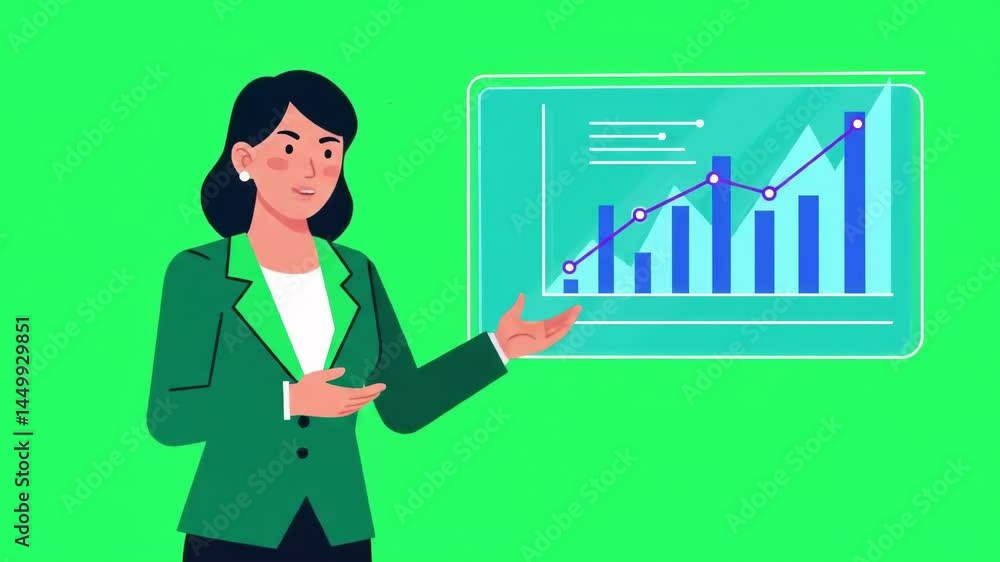 Businesswoman Presenting Growth Chart on Transparent Screen Businesswoman Presenting Growth Chart on Transparent Screen