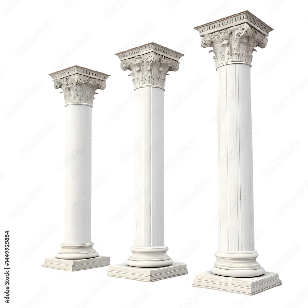 Elegant White Marble Columns Architectural Design Elements on Transparent background Elegant White Marble Columns Architectural Design Elements on Transparent background