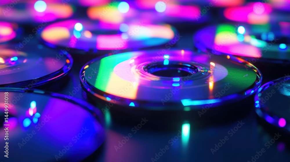 Obraz premium Close-up view of vibrant colorful compact discs.