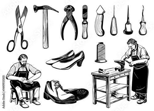 Hand Drawn Traditional Shoemaker Element Set