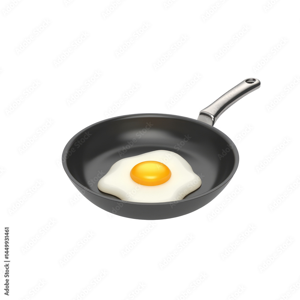 Frying Pan with Sunny-Side-Up Egg Sizzling Inside Glossy Black Pan Frying Pan with Sunny-Side-Up Egg Sizzling Inside Glossy Black Pan