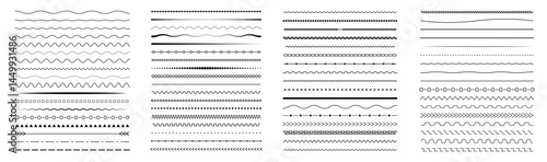 Lines, waves, zigzag, borders. Set of vector line border.  Geometric vintage line collection. Doodle design. Vector illustration