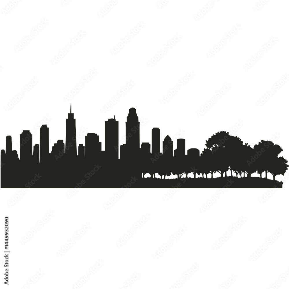 Obraz premium City Skyline Silhouette with Trees on the Horizon