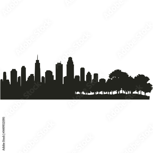 City Skyline Silhouette with Trees on the Horizon