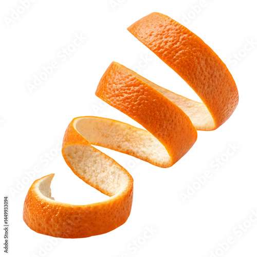 Spiral Orange Peel Fresh Citrus Twist on Transparent background