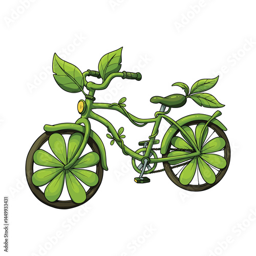 Green eco bike with leaf icon cartoon