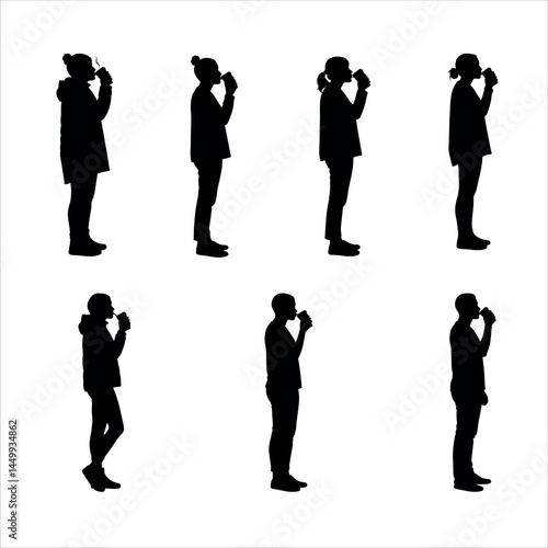 People silhouette drinking coffee tea beverage hot drink cup
