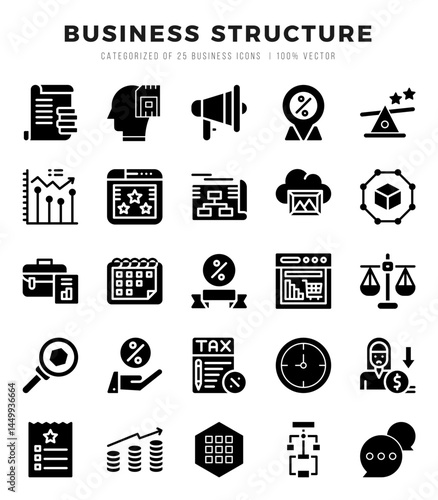 Vector icons set of Business Structure. Glyph style Icons.