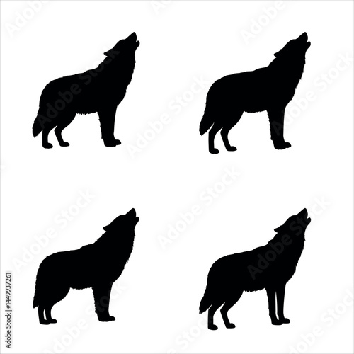 Howling wolf silhouette pattern on white seamless design