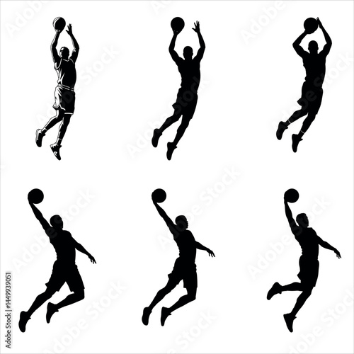Basketball player silhouette vector illustration design set
