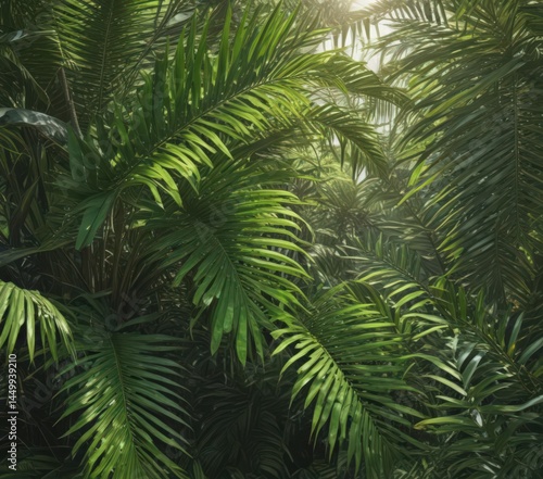 Wallpaper Mural Vibrant green palm fronds, sunlight dappled, rich textures ,  plant texture,  tropical leaf Torontodigital.ca