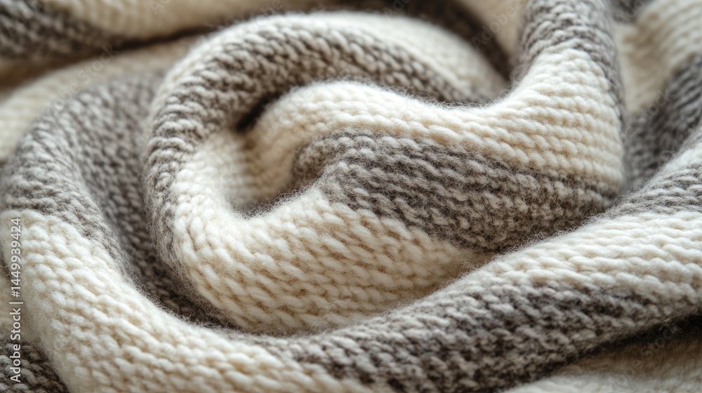 Fototapeta premium Woven, cream and taupe striped knitted fabric, close up.