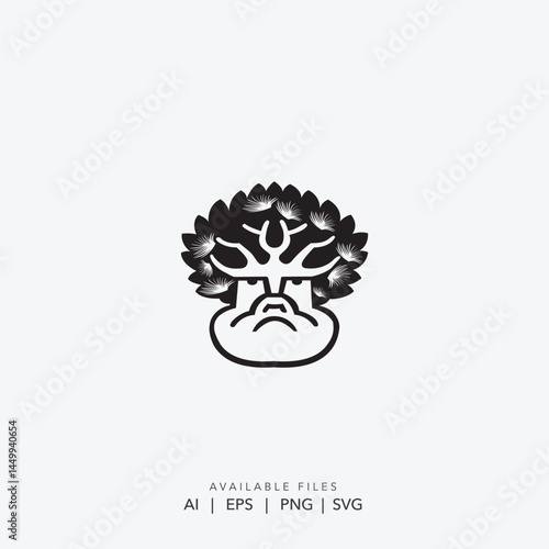 Grumpy Tree Character Vector Logo with Sad Face Expression, Unique Anthropomorphic Tree Illustration - Emotional Fantasy Graphic, Whimsical Cartoon Tree Icon with Unhappy Face Design