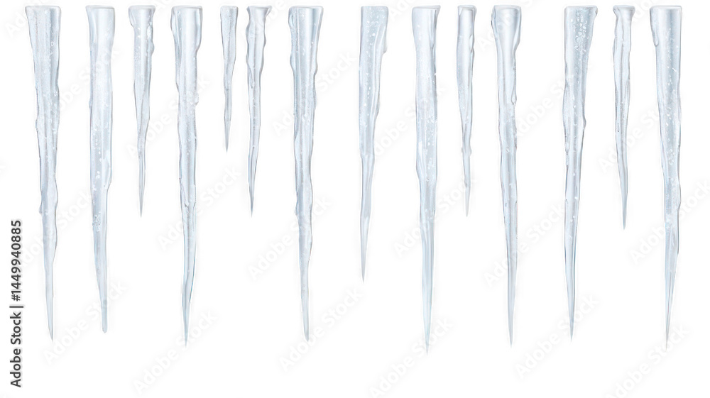 Fototapeta premium Frozen Icicle with Drips Isolated on White Transparent Background