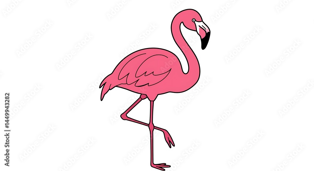 Obraz premium Elegant pink flamingo standing on one leg a stylish illustration for tropical themes and designs