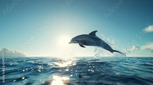 Obraz Majestic dolphin leaps in the ocean at sunrise