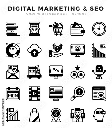 Set of Digital Marketing & SEO Icons. Simple Lineal Filled art style icons pack.