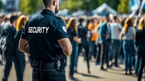 Security Personnel Ensuring Safety at a Public Event with a Crowd in the Background