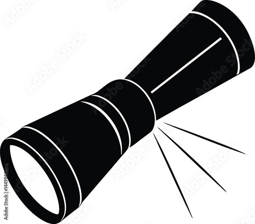 flashlight turned on with beam on white background 