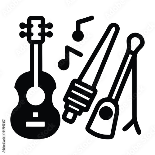 Musical or music Instruments Silhouette Style Vector Design.