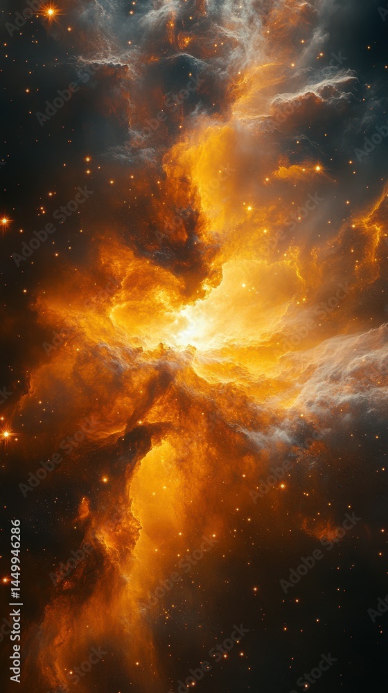 Naklejka premium Stunning cosmic cloud illuminated with vibrant colors in deep space during nighttime