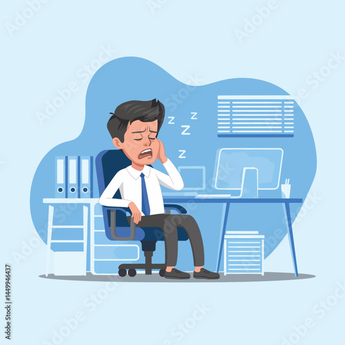 businessman sleeping on chair illustration with office background design flat