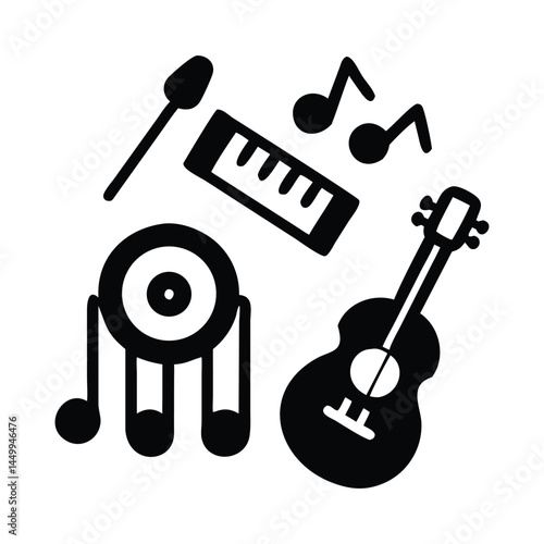 Musical or music Instruments Silhouette Style Vector Design.