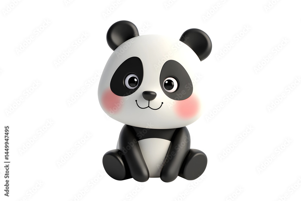 Naklejka premium Cute 3D cartoon panda with big eyes and round body, perfect for adorable animal sets, educational designs, and toddler-themed creations