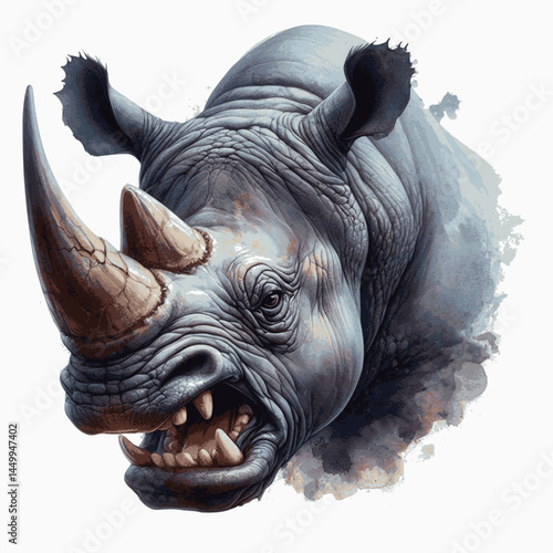 Raging Hues: Stormhorn rhino angry isolated watercolor vector illustration svg 
