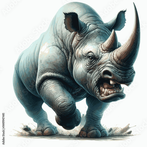 Fury in Wash: Rhino's Charge rhino angry isolated watercolor vector illustration svg 