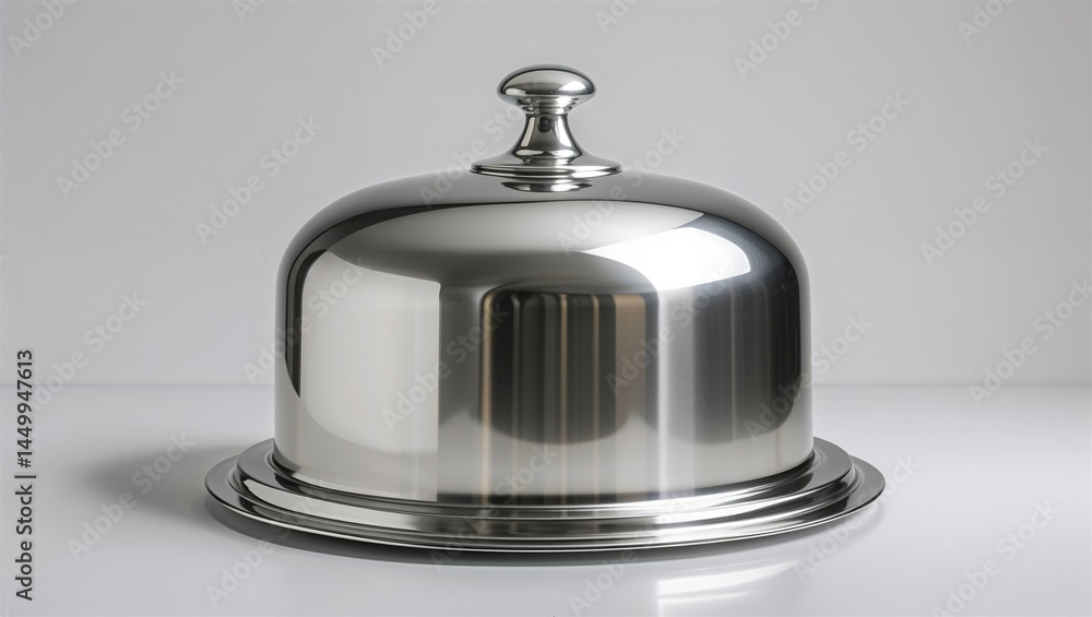 Photorealistic image of a stainless cake dome with foldable frame on a white background Photorealistic image of a stainless cake dome with foldable frame on a white background