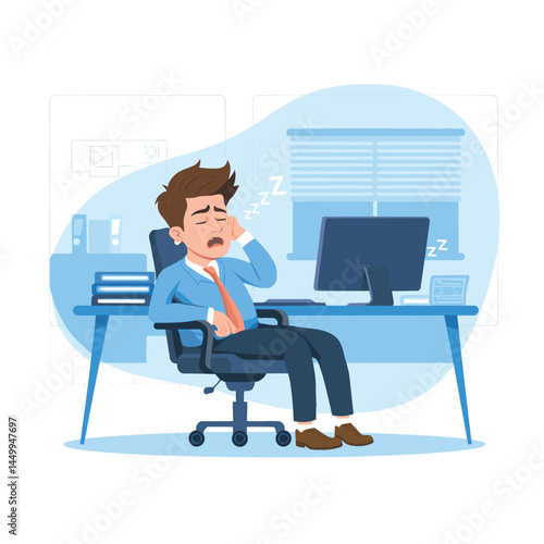 businessman sleeping on chair illustration with office background