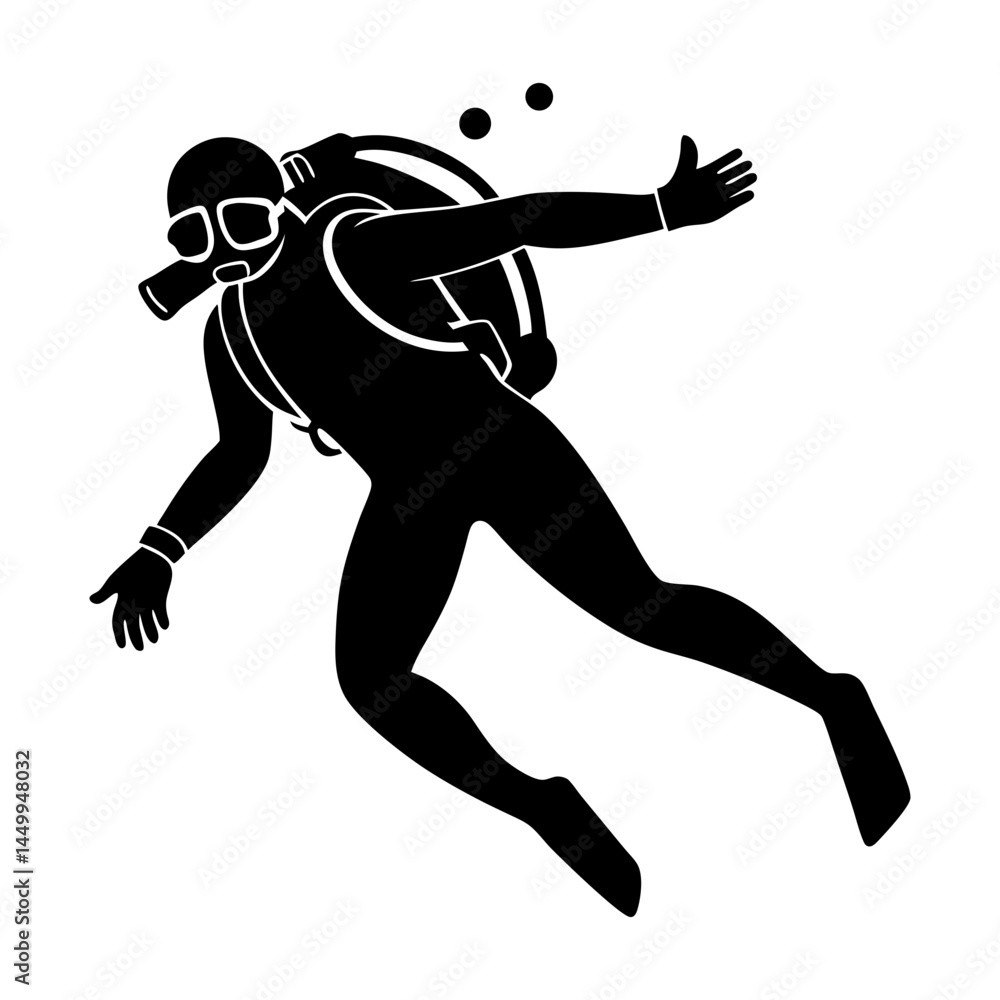 Naklejka premium Scuba Diver Silhouette vector illustration