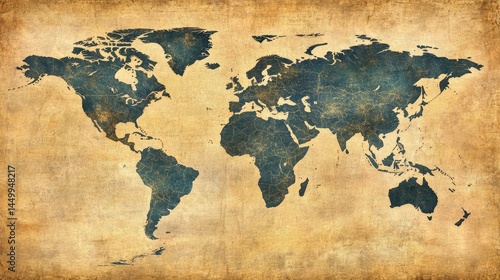 Fototapeta Naklejka Na Ścianę i Meble -  vintage world map antique grunge paper texture