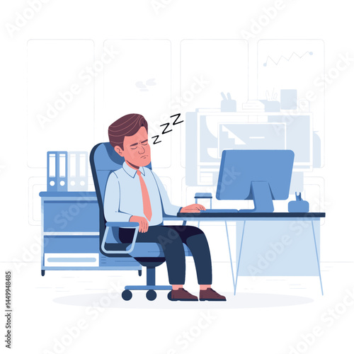 businessman sleeping on chair on office background design flat