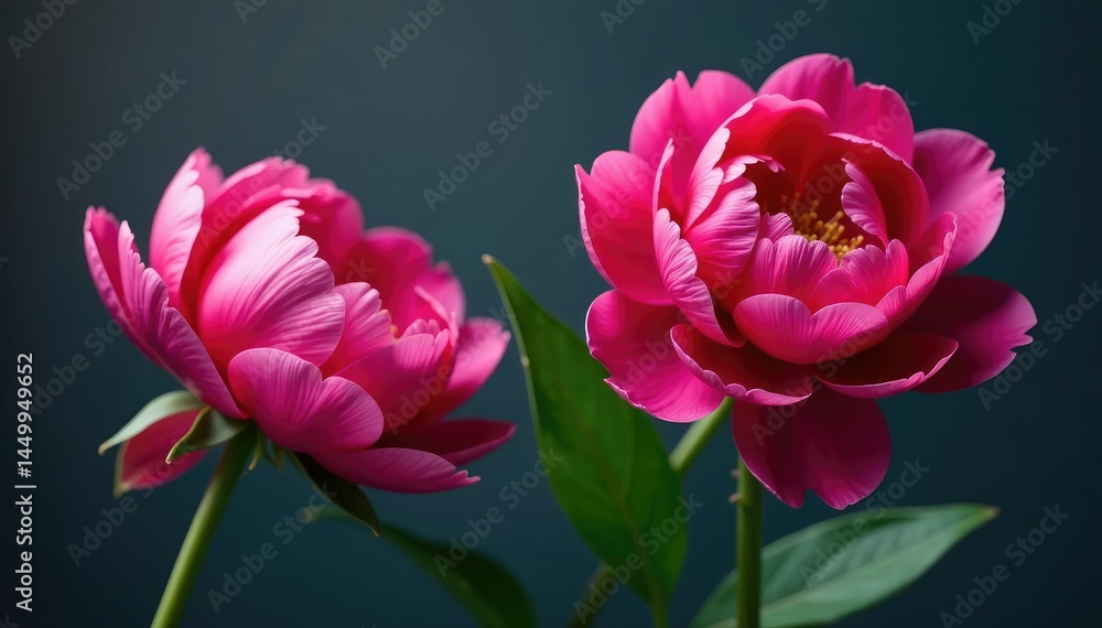 Obraz premium Bold peony blooms in vibrant hues on dark grey, interior design, dark grey